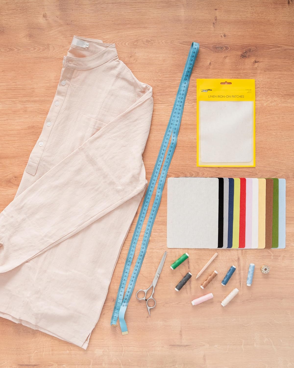 ZEFFFKA 12-Pack Linen Iron-on Patches Fabric Repair Kit for Clothing Shirts Pants Dresses Natural Look Strong Adhesive 12 Colors 30% Linen 70% Cotton 5โ x 7โ