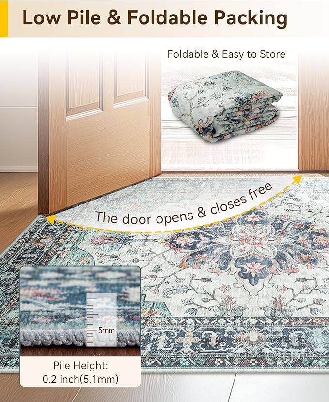 Area Rugs 2'6''x8' Runner Rug Non Slip Washable for Kitchen Hallway Bedroom Beside Laundry Room Bathroom Rug, Floor Carpet, Green Navy Blue White Red Teal Colorful