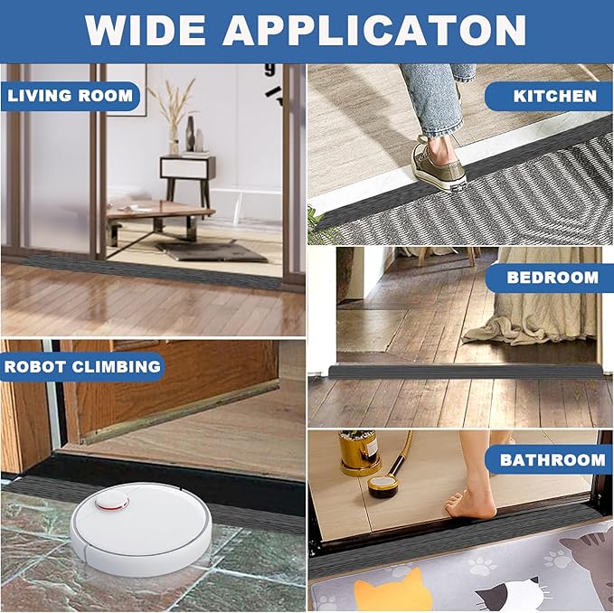 Vinyl Door Threshold Flooring Transition Strip Self Adhesive Carpet Edging Strip for Laminate Doorway Edge Threshold from 2/5" to 3/5" (Dark Gray Wood Grain, 6.6 Ft)