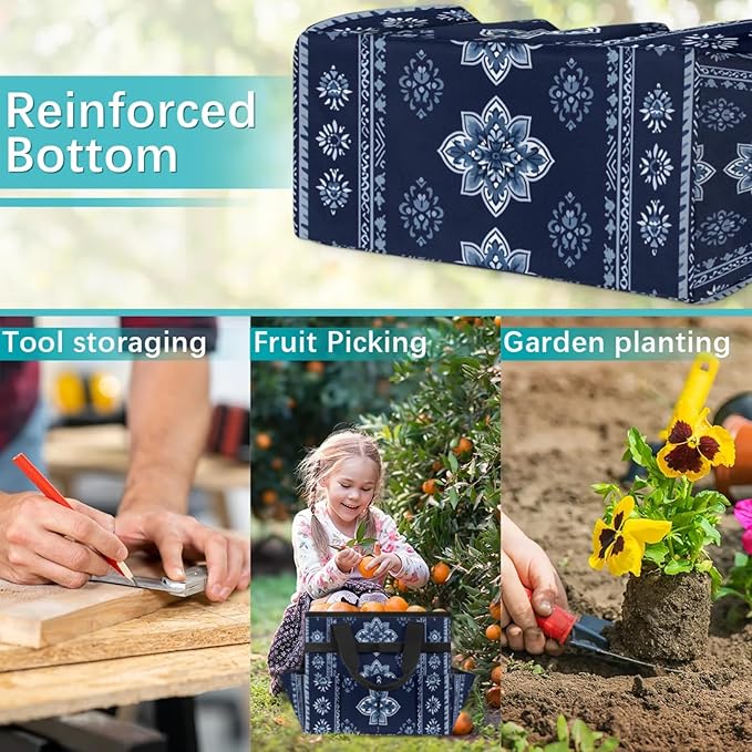 Westward Floral Gardening Tool Bag,Heavy Duty Garden Tote Bag,Portable Oxford Gardening Storage Basket Organizer Handbag with Pockets Handle,Hand Tools Gifts for Outdoor Garden Lawn Yard