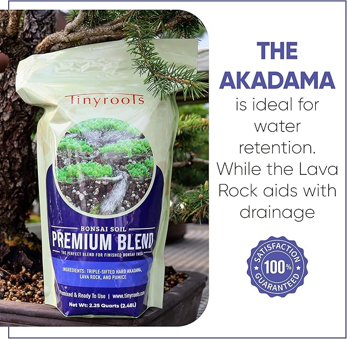 Bonsai Outlet Premium Bonsai Soil - Tinyroots 2.25 Quart Soil Blend for Finished Bonsai, Ideal for Water Retention and Root Development, Made from Genuine Akadama, Red Lava Rock and Pumice