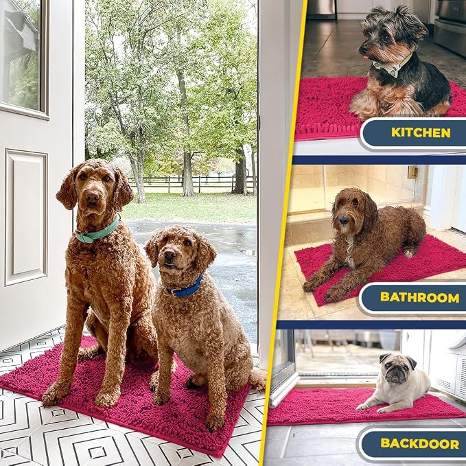 Muddy Mat® | Super Water Absorbent Door Mat Indoor, Microfiber Quick Dry Chenille Entryway Rug, Slip Resistant Front Door Mat, Indoor Mats for Entryway, Machine Washable Pet Rug, Hot Pink 48" x 60"