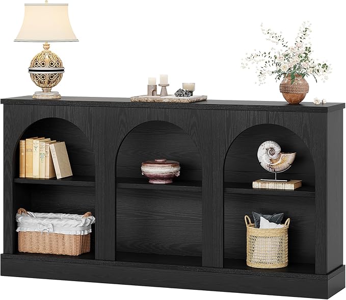 Tribesigns Farmhouse Console Table, 63-Inch Long Entryway Table with 3 Tier Storage, Wooden Rectangular Sofa Table Behind The Couch for Entrance, Hallway, Living Room, Black