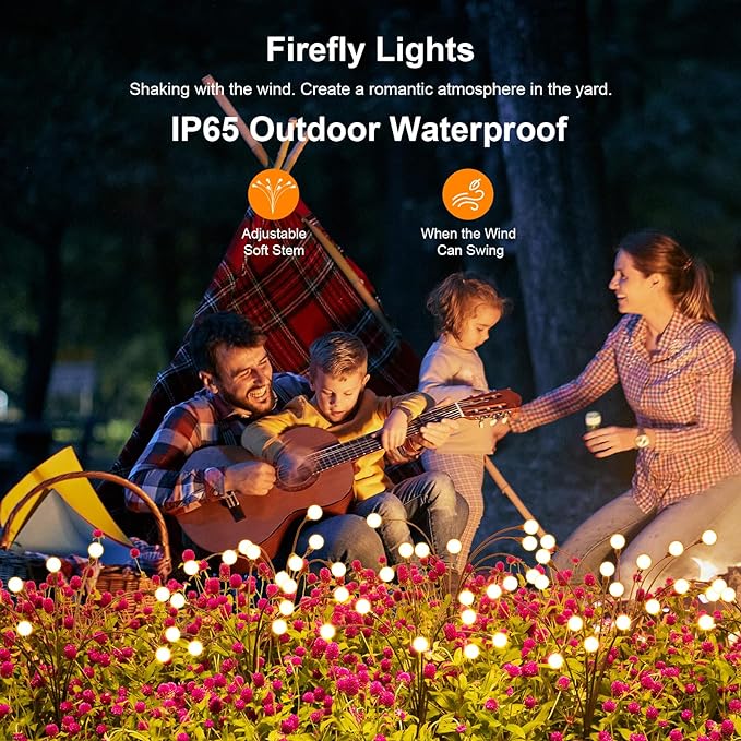 ASMAD Solar Lights Outdoor(12-Pack, 96 LEDs), Solar Garden Lights, Outdoor Decorations, Firefly Light for Patio Decor, Big Bulb, Unique Gifts for Women, Gifts for Grandma