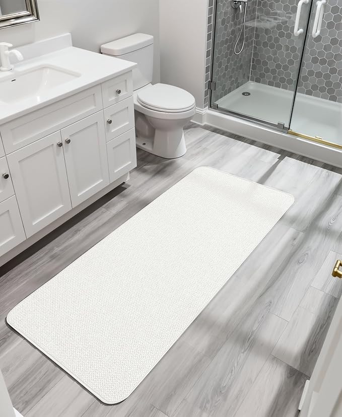 Bath Mat,Ultra Thin Bathroom Runner Rugs,Large Bath Mats for Bathroom,Quick Dry,Non-Slip,Machine Washable,Low Pile,Bath Rug,Shower Outside,Sink,Home Decor Accessories.Cream,2'x5'(24x60inch)