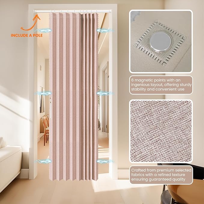 AJAZZ Blackout Curtain with Curtain Rods Included Invisible Accordion Doors