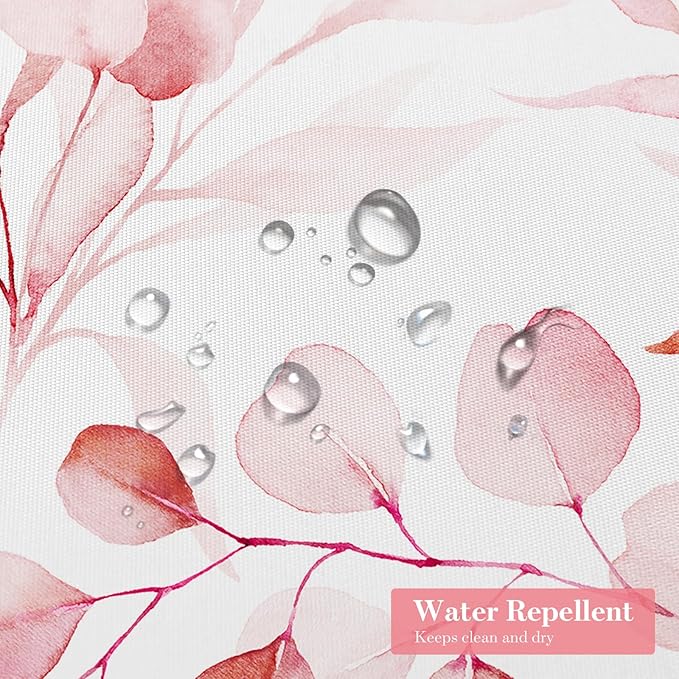 MitoVilla Pink Spring Floral Shower Curtain, Modern Plants Botanical Fabric Cloth Shower Curtains for Chic Elegant Bathroom Decor, Summer Watercolor Eucalyptus Leaf, 72x72