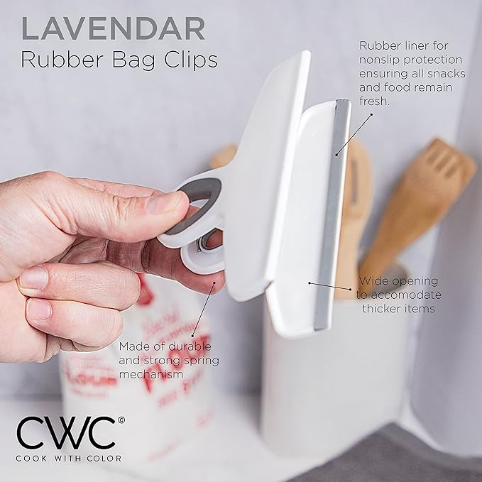 COOK WITH COLOR Bag Clips - Heavy Duty Chip Clip and Refrigerator Magnet Clips for Food Storage with Air Tight Seal Grip, Lavender, Pack of 4 Large Clips
