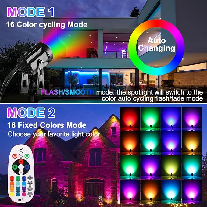 Outdoor Landscape Lighting, 6 Pack RGB Outdoor Spot Lights with Transformers and Remote, 12V Low Voltage Color Changing Landscape Lights IP65 Waterproof Plug in Outdoor Uplights for Yard House Tree