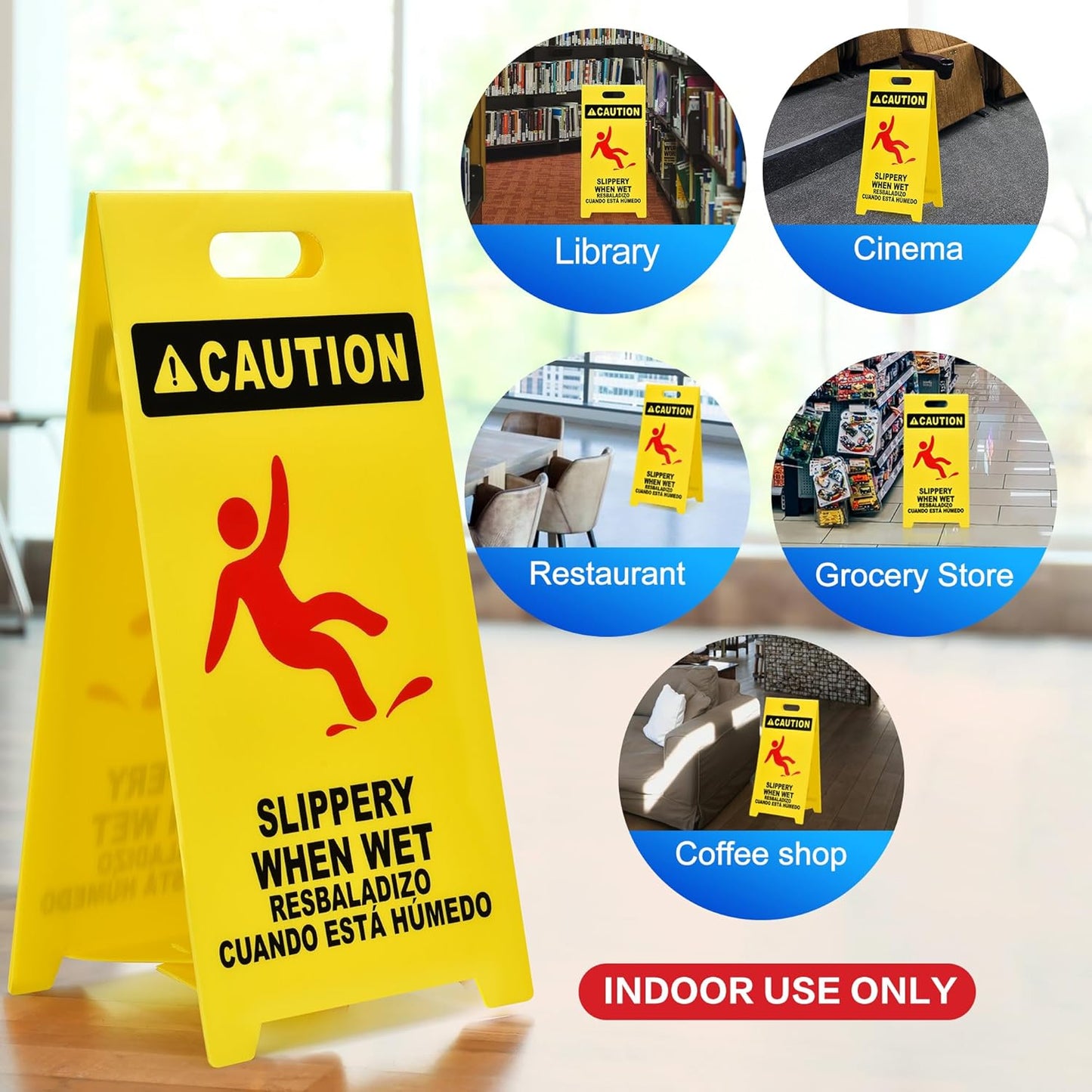 MATTHEW CLEANING 25'' Industrial Wet Floor Sign 6 Pack 2-Sided Durable Corrugated Plastic Birght Yellow Multilingual Warning Signs Commercial Caution Wet Fold-out Floor Signs For Indoors