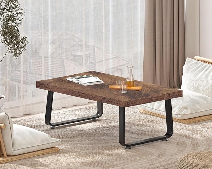 HSH Rustic Coffee Table, Industrial Wood and Metal Center Table, Farmhouse Minimalist Oak Coffee Table for Living Room, Modern Rectangular Wooden Tea&Coffee Table for Bedroom Home, Rustic Brown, 39 In