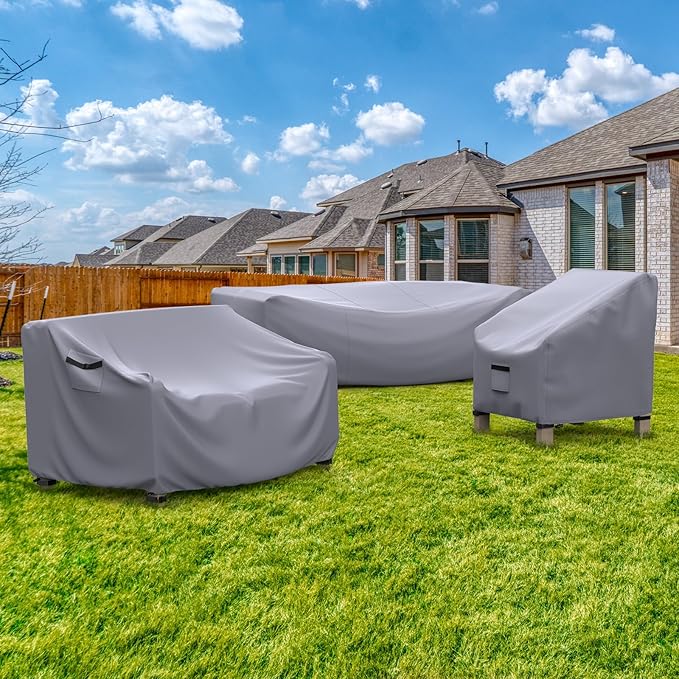 Patio Furniture Set Cover Waterproof, Heavy Duty Furniture Covers for Outdoor Sectional Sofa Set Wicker Rattan Table Chair Rectangular,98"L×78"W×30"H,Grey