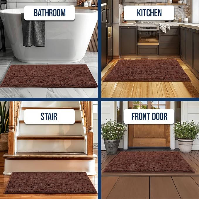 Muddy Mat Chenille Bathroom Rugs Quick Dry Microfiber Mats Non Slip Washable, Extra Thick, Soft and Highly Absorbent Bath Mats for Bathroom, Kitchen, and Shower Floor - Brown Large 35"X24"