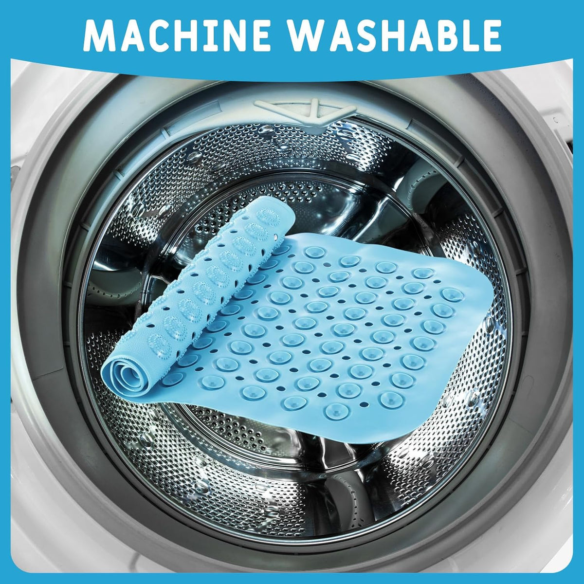 Dunzy 12 Pcs Non Slip Bath Mats 27.6x14.2 Inches TPE Bathtub Mats with Suction Cups Drain Holes Textured Surface Anti Slip Shower Pad for Bathroom Tub Adults Elderly Home Hotel