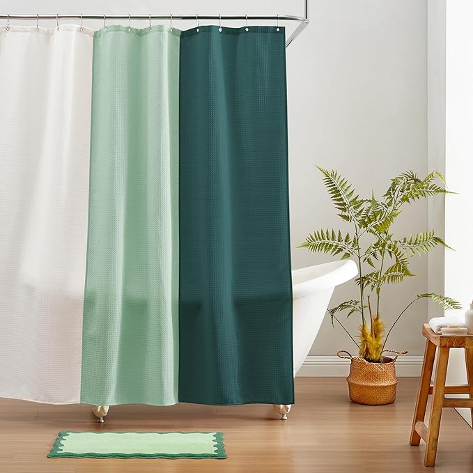 MONDAY MOOSE Bath Mat with Scalloped Wavy Ripple Design, Microfiber Absorbent Non Slip Tufted Rug for Floor, Shower or Kitchen (16x24 inch, Teal Green)
