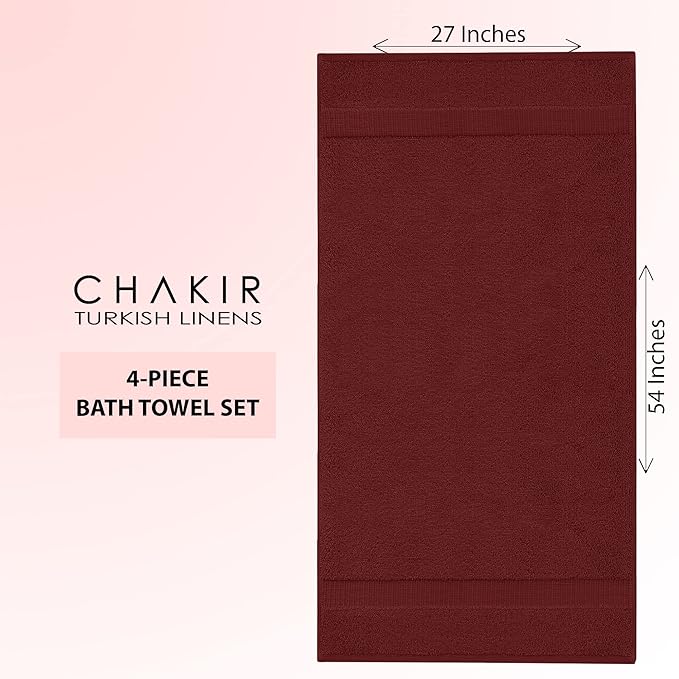 Chakir Turkish Linens 100% Cotton Premium Turkish Towels for Bathroom | 27'' x 54'' (4-Piece Bath Towels - Cranberry)