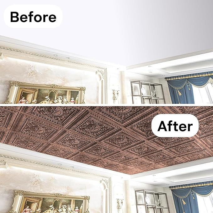 Art3d 12-Pack PVC Drop Ceiling Tiles, 2ft x 2ft, Rose Copper