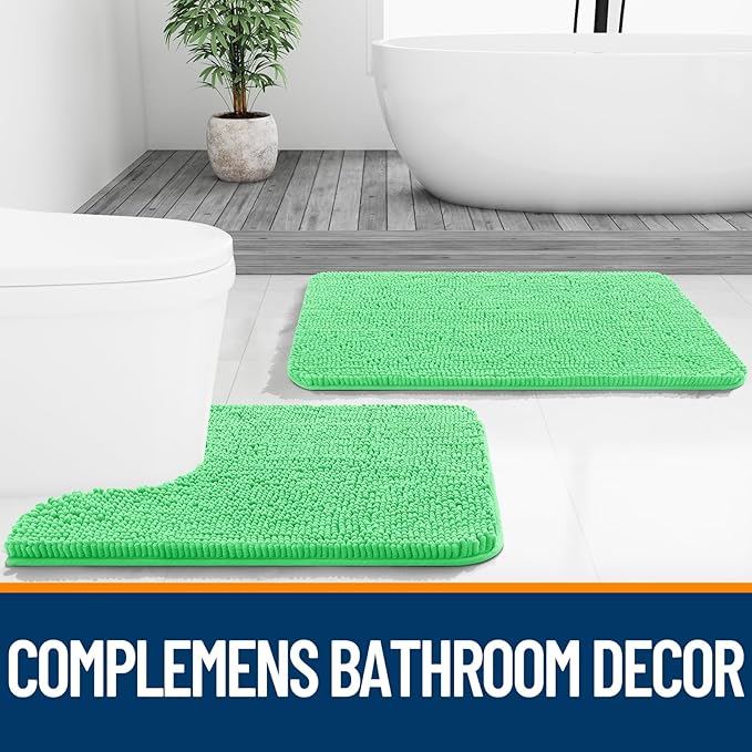 OLANLY Bathroom Rugs 30x20, Extra Soft Absorbent Chenille Bath Rugs, Rubber Backing Quick Dry, Machine Washable Bath Mats for Bathroom Floor, Tub and Shower, Home Decor Accessories, Mint Green