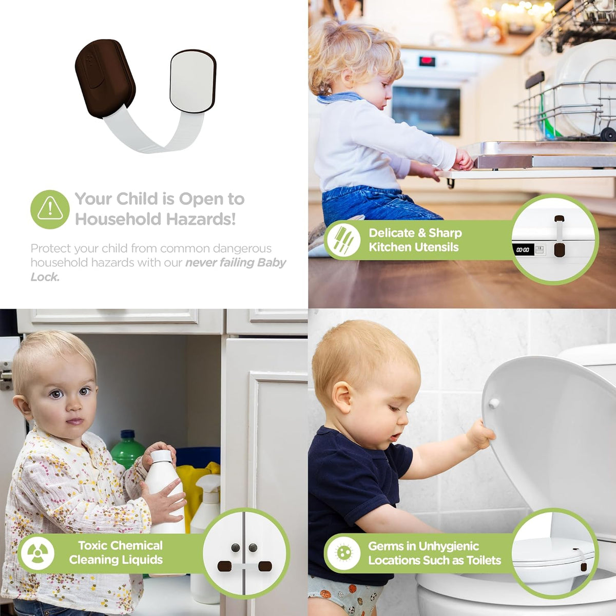 Baby Proofing Child Safety Locks (2 Pack) by Skyla Homes - The Safest, Quickest and Easiest 3M Adhesive Cabinet Latches, No Screws & Magnets, Multi-Purpose for Furniture, Kitchen, Ovens, Toilet Seats
