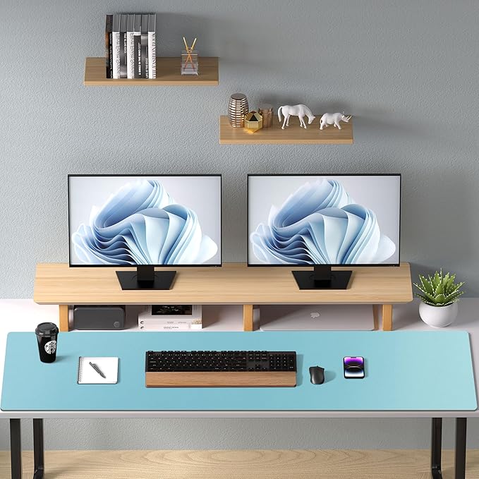 Aothia Faux Leather Desk Mat – Large Mouse Pad, Non-Slip PU Leather Blotter, Waterproof Writing Surface for Office and Home (Blue Topaz, 47.2" x 23.6")