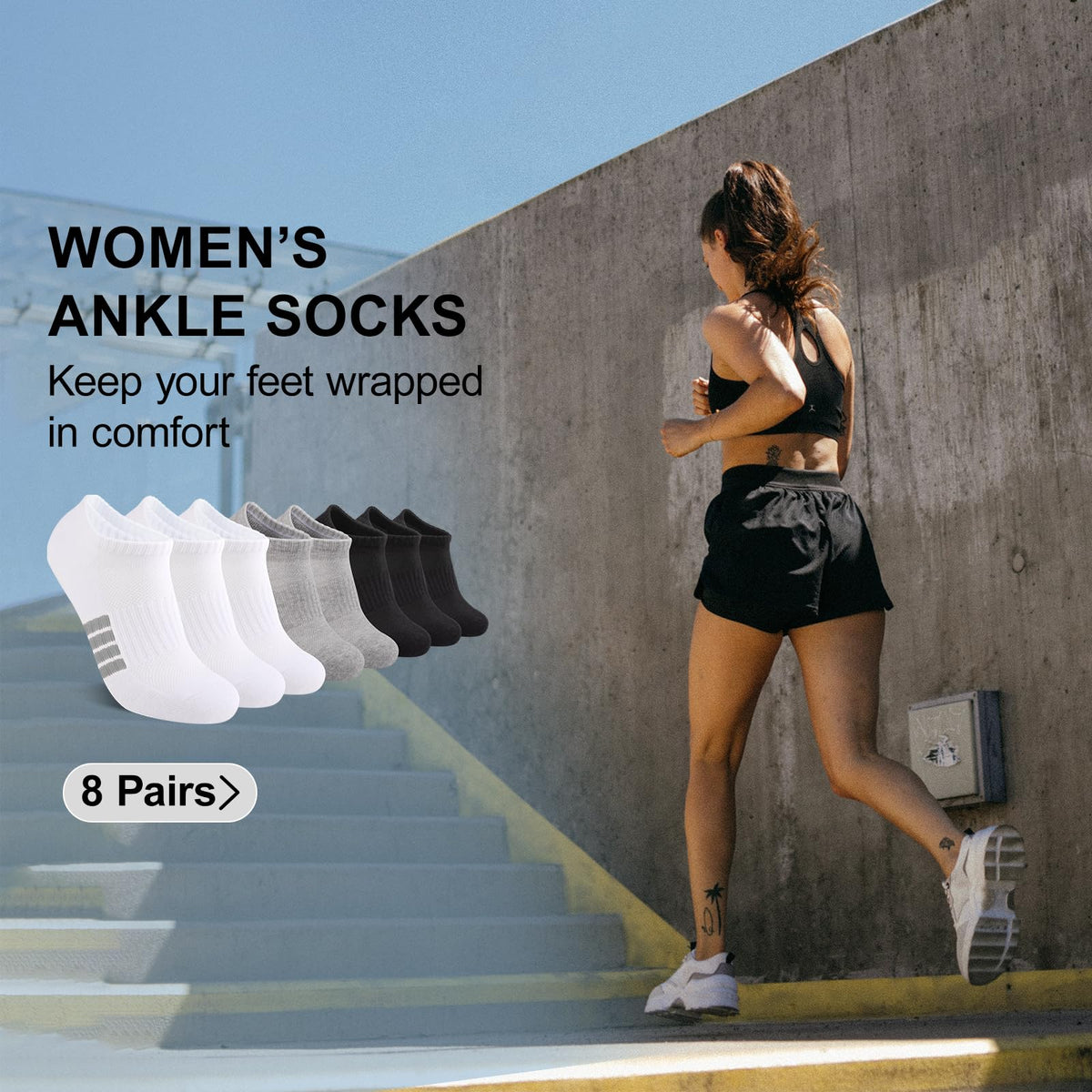 eallco 8 Pairs Ankle Socks for Women Running Athletic Cotton Low Cut Socks Cushioned