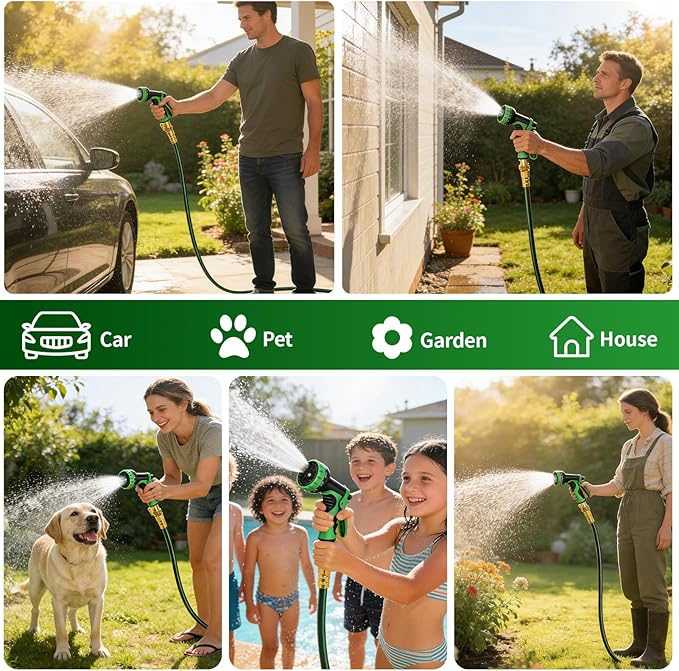 Gardentime Non-Expanding Garden Hose 75FT Flexible No Kink Water Hose, Leakproof Hybrid 5-Layer TPV with 3/4" Connectors & 10 Function Spray Nozzle, Lightweight Portable Water Pipe for Lawn Yard