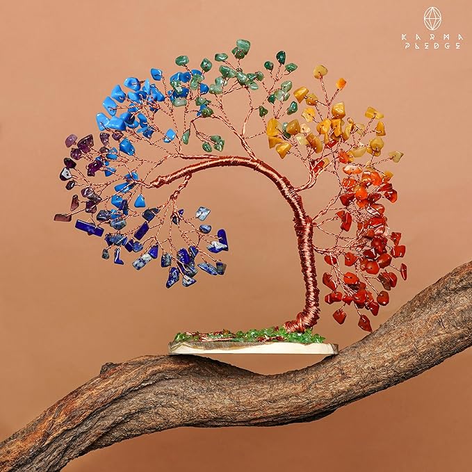 7 Chakra Healing Crystal Tree of Life for Home and Office Decor, Positive Energy, Wealth, Good Luck, Reiki Healing Crystals and Stones, Handmade Feng Shui Decoration, Birthday Gifts for Women