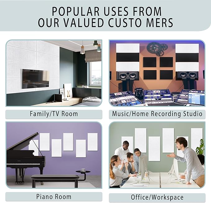 6 Pack Self-Adhesive Acoustic Panels, 15.75" X 31.5" X 0.47" Soundproof Wall