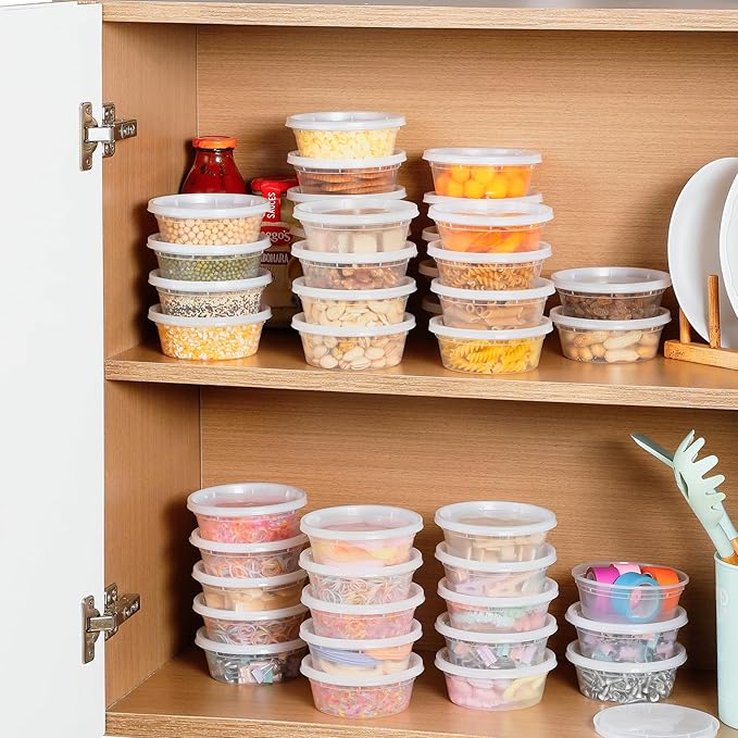 AOZITA 36 Sets 8 oz Plastic Deli Containers with Lids, Airtight Food Storage Containers, Freezer/Dishwasher/Microwave Safe, Soup Containers For Takeout Meal Prep Storage