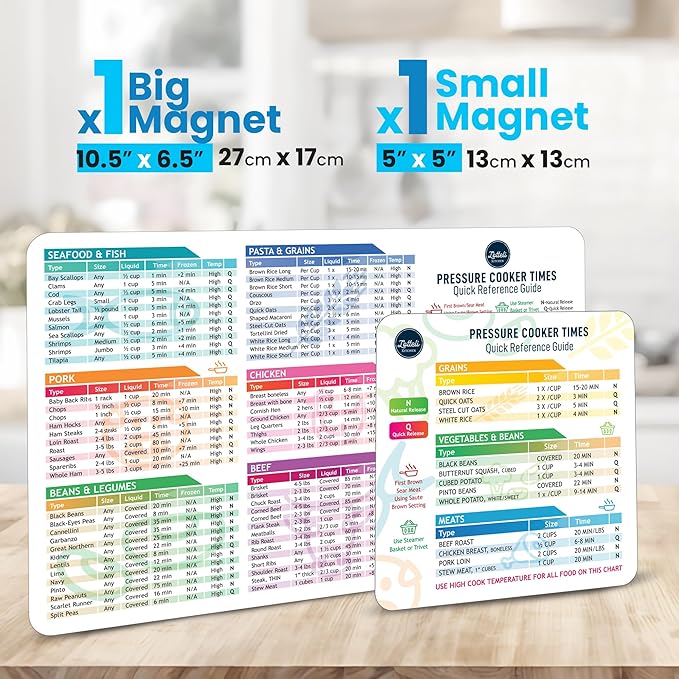 Instant Pot Cooking Times Chart - Pressure Cooker Accessories Cook Times - Easy to Use & Clean Strong Magnet Kilograms - Instant Pot Cheat Sheet Magnet Set Quick Reference Guide (White)