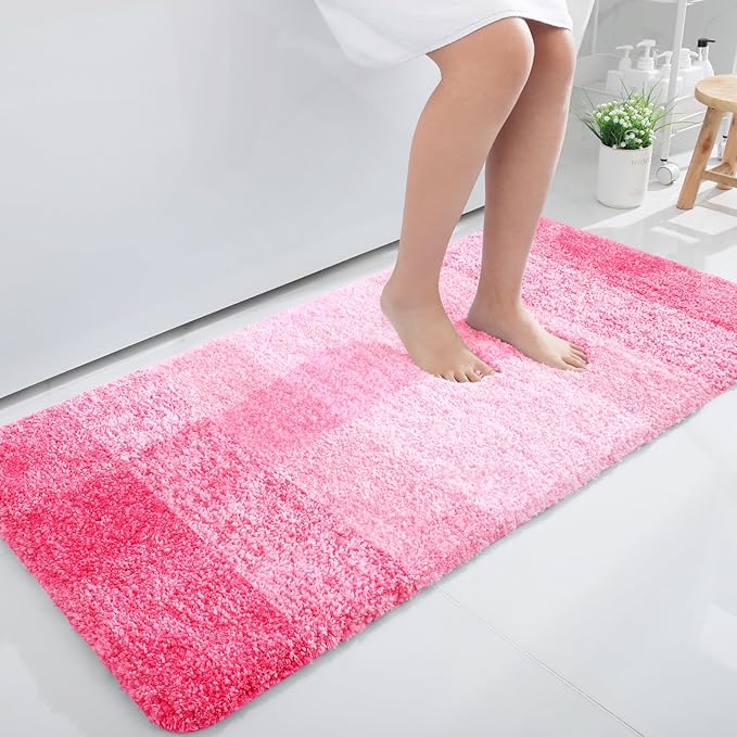 OLANLY Bathroom Runner Rugs 40x24, Extra Soft Absorbent Microfiber Bath Rugs, Rubber Backing, Quick Dry, Machine Washable Bath Mats for Bathroom Floor, Tub and Shower, Home Decor Accessories, Pink