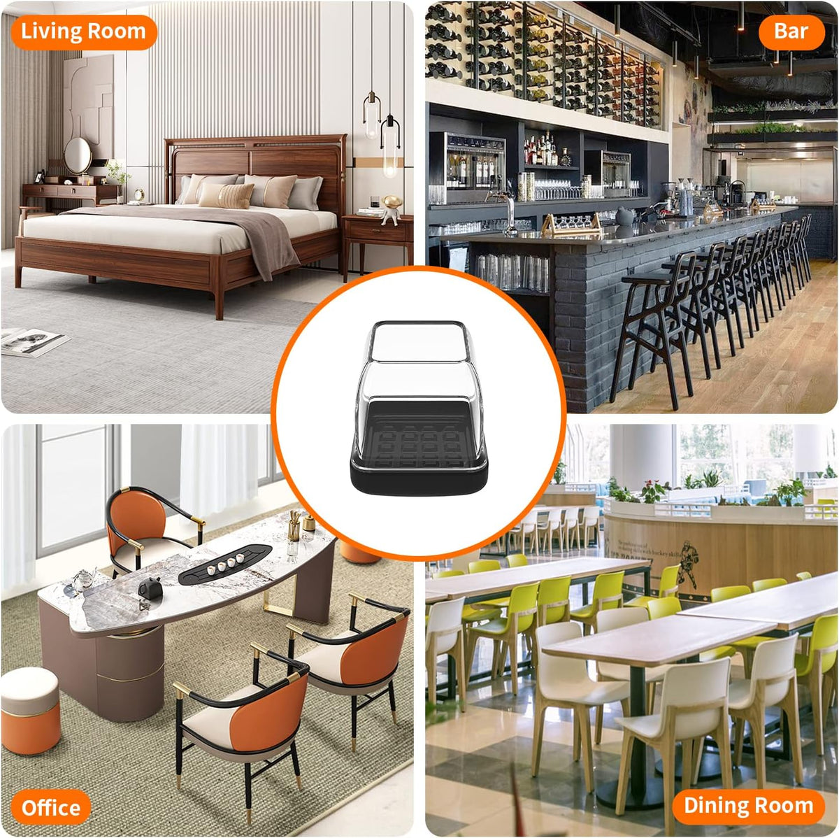 Ezprotekt 24 Pcs Chair Leg Sliders for Carpet, Square Clear Chair Glides Teflon Furniture Pads, Bar Stool Leg Protectors Caps for Rug - for Dining Table, Couch, Patio Legs (M Fit: 0.75" - 1")