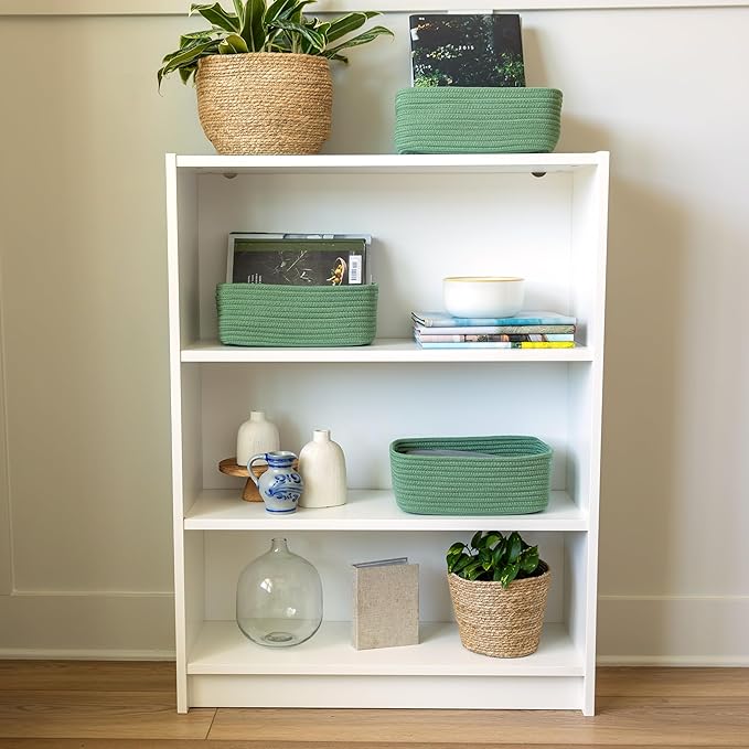 NaturalCozy 11.8"x8"x4.5” Rectangle Storage Baskets for Shelves 3 Pack | Cotton Rope Woven Small Baskets for Organizing | Small Storage Bins for Nursery, Bathroom, Closet, Shelf, Decorative, Gift