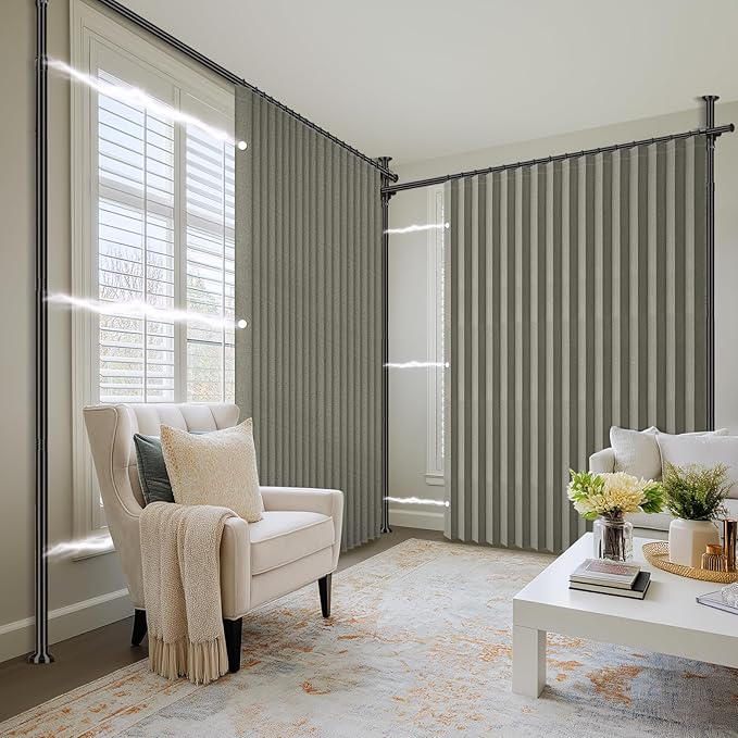 100% Blackout Room Divider Curtains Sets Grey W100 x L96 in 2 Panels No Drill