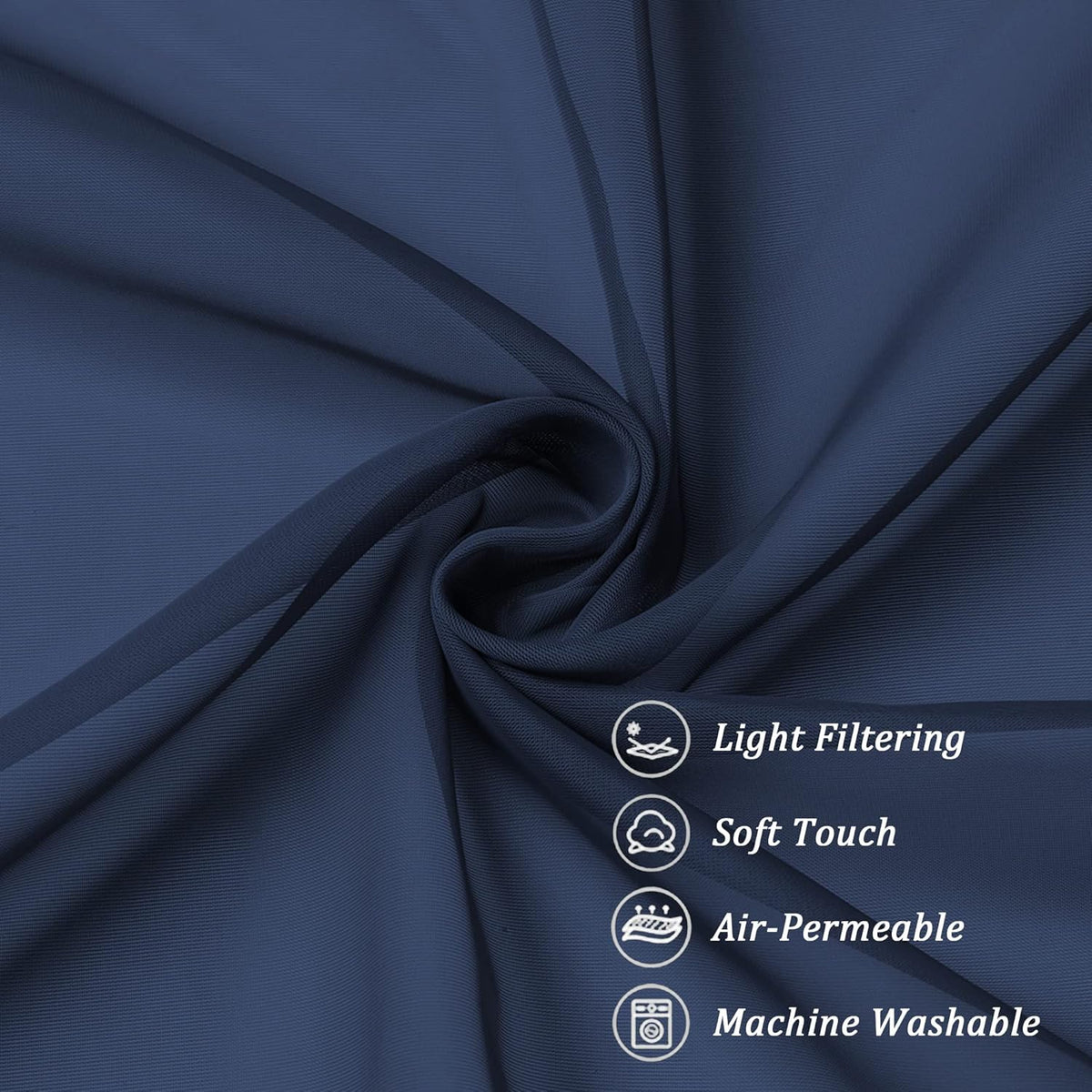 Chyhomenyc Sheer Window Curtains Tier 2 Pieces Set, 36 inch Length, Short Dining Curtains Window Treatment for Small Windows/Bathroom/Cafe/Living Room, Rod Pocket, Navy Blue