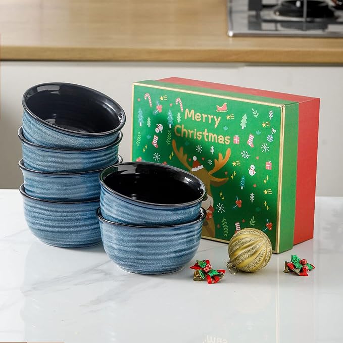 Hasense Cereal Bowl Set of 6, 20 Ounces Ceramic Soup Bowls Set for Kitchen, Suit for Cereal Soup Rice Pasta Salad Oatmeal, Microwave and Dishwasher Safe(Blue)