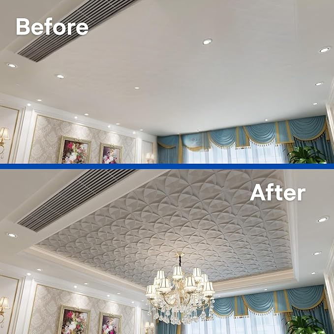 Art3d 12-Pack PVC Drop Ceiling Tiles, 2ft x 2ft, Floral Style