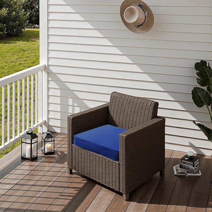 PatioGlow Outdoor Chair Cushions 18 x 18 x 3 Inch, Waterproof & Fade Resistant Patio Seat Cushion for Furniture with Handle and Ties, Thick Seating Pads for Outside Sofa Couch Set of 2, Blue