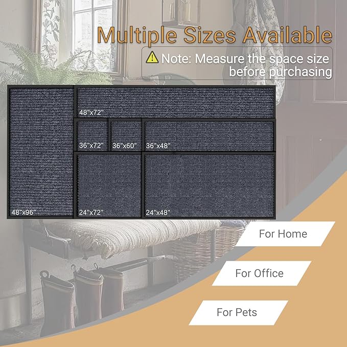 Outdoor Entry Rubber Rug, 4'x3' Commercial Heavy Duty Rubber Large Exterior Door Mat, Industrial Non-Slip Waterproof Welcome Floor Mats for Garage, Kitchen, Patio, Charcoal Grey 48" x 36"