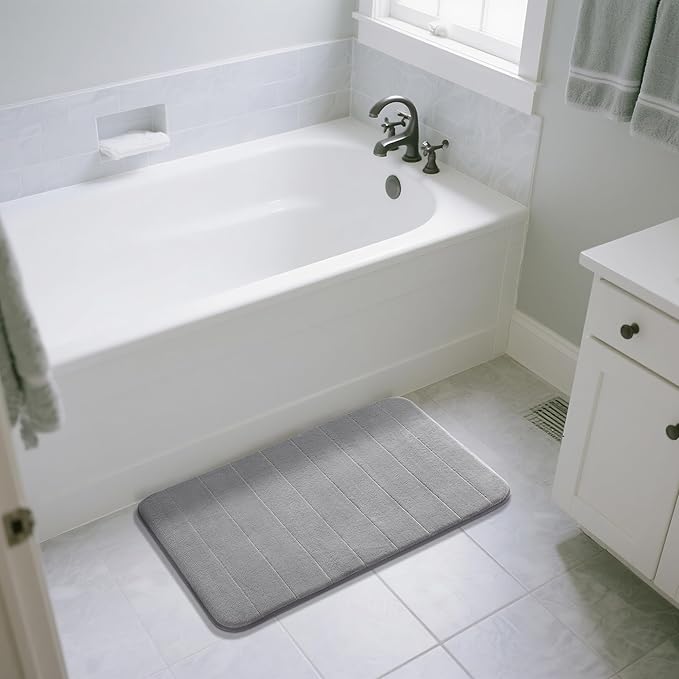 Yimobra Large Bath Mat 36"x24", Super Soft Quick Dry Memory Foam Bathroom Rug, Water Absorbent, Non Slip Backing Machine Washable for Tub Shower, Thick Comfort Support, Gray