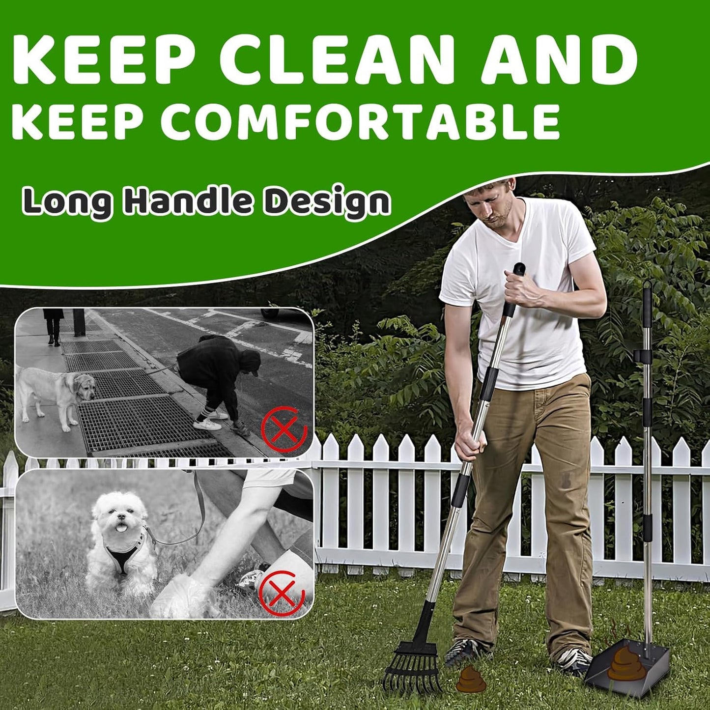 Dog Poop Trash Can Outside with Pooper Scooper and Metal Rake & Tray, 20L/5Gal Dog Waste Trash Can with Lid, Pedal and Removable Inner Waste Bin, Pet Poop Bin with 100 Bags