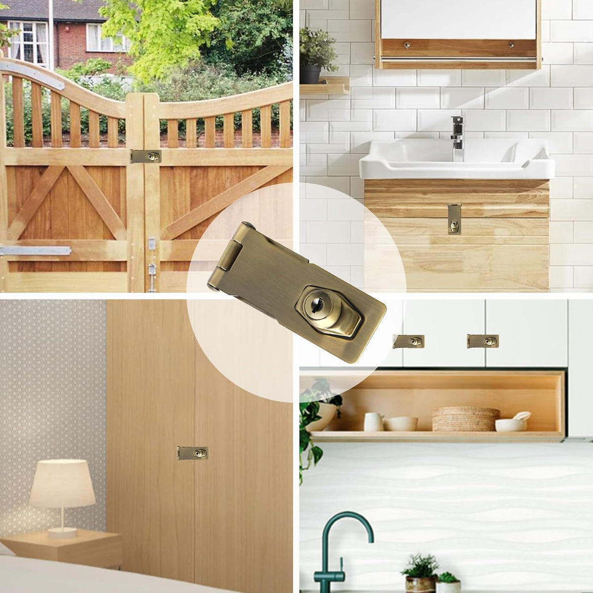Alise Keyed Hasp Lock,4 Inch Safety Packlock Clasp Hasp Lock Latch with Lock,Door Hinge Lock with Keys Keyed Locking Hasp for Cabinets Closets Doors,Bronze