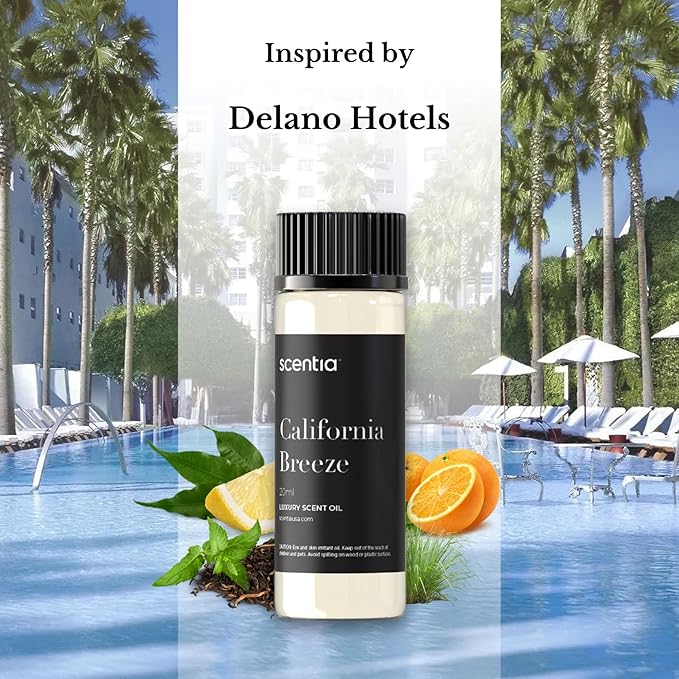 Hotel Diffuser Oil Inspired by The Delano Beach Club Hotel Scent - 20 mL 0.67 fl oz - Essential Oil Blend Orange, Green Tea & Jasmine for Aromatherapy Diffusers - California Breeze