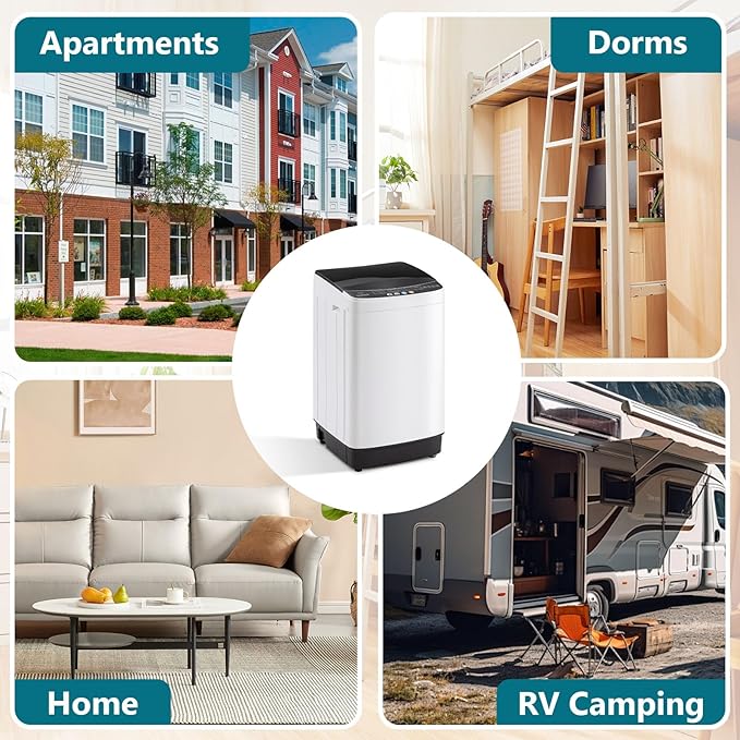 1.9 Cu.Ft Portable Washing Machine, Full-Automatic Electric Laundry Machine with 10 Programs, Compact Clothes Wash and Spin Combo with Stainless Steel Drum, Drain Hose for Apartment, Dorm,Home
