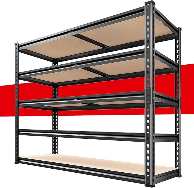 REIBII 2500LBS Garage Shelving 72''H Storage Shelves 40" W Metal Shelving 5 Tier Metal Shelves Adjustable Pantry Shelf for Closet Pantry Basement Kitchen Warehouse 72" H x 40" W x 20" D