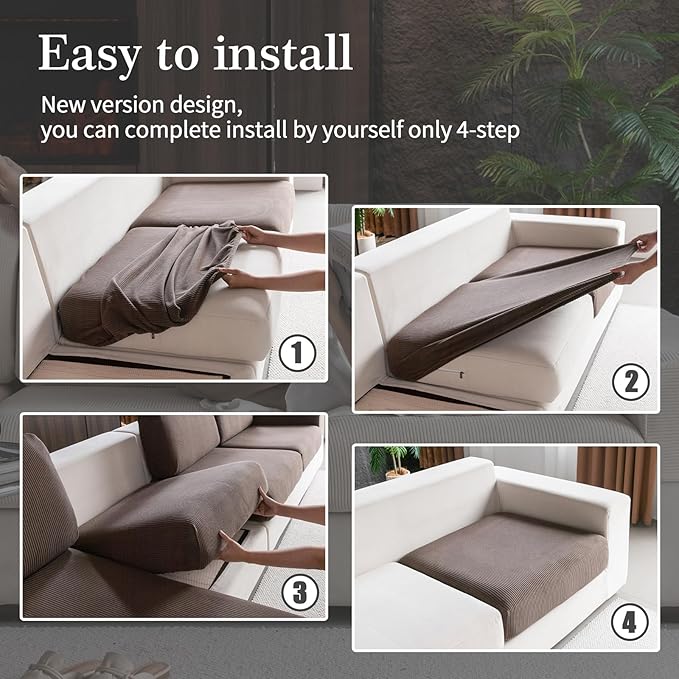 OHSIO Sectional Couch Covers, Wear Resistant Stretch Sofa Covers Washable Soft Couch Cushion Covers Anti Slip Furniture Protector Sofa Slipcovers for Pets (1 Piece Oversized Sofa Cushion, Brown)