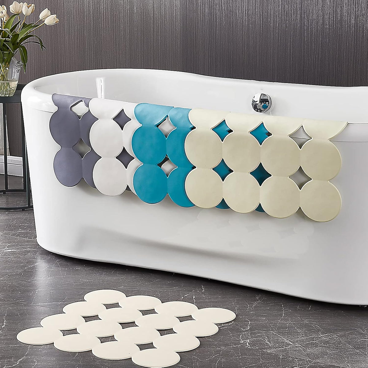 Square Shower Mat Nonslip - Rubber Bathtub Mat with Suction Cups for Inside Shower Bathroom Floor (Beige, 21X21”)