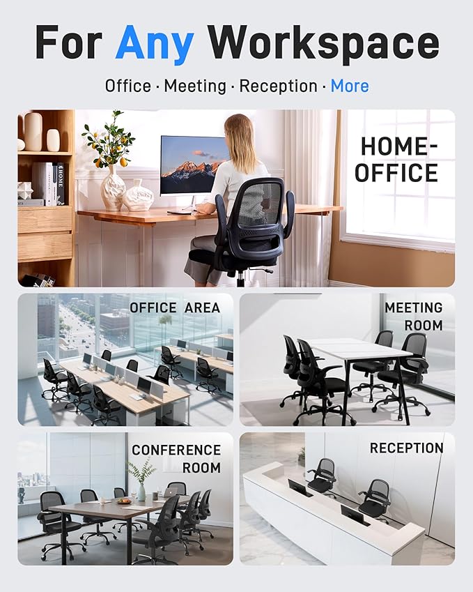Ergonomic Mesh Office Chair for Home Office, Flip-Up Arms, Breathable Mesh Back & Thick Seat Cushion, Swivel Rolling Computer Desk Chair – BIFMA Certified, Supports 300 lbs (White Frame/Beige Seat)