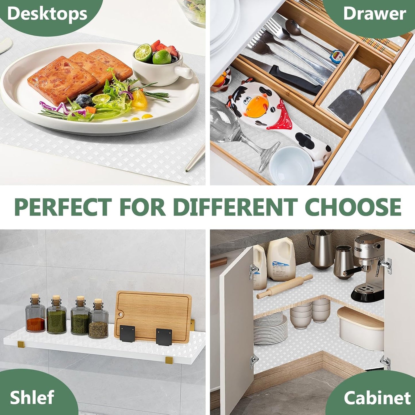 Shelf Liners, Non-Adhesive Drawer Liner, Waterproof & Oil-Proof Kitchen Cabinet Cupboard Liner Plastic EVA Material BPA Free Fridge Liner Mats Paper Protector for Shelves (White/12in x 120in)