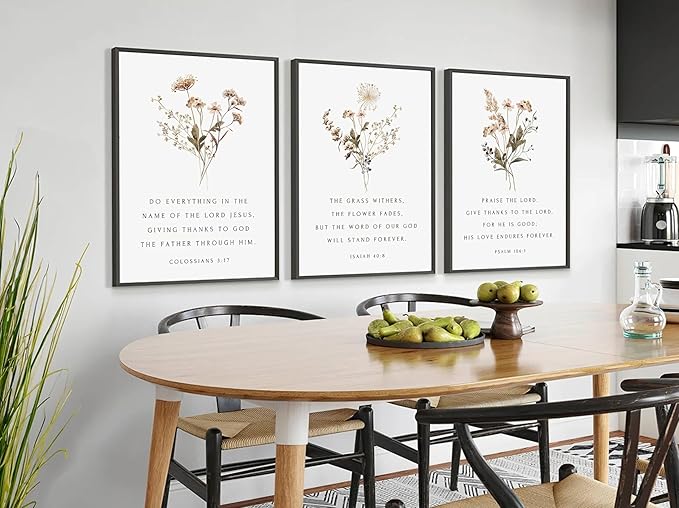 Wildflower Bible Floral Canvas Wall Art Christian Verses Floral Paintings Pictures Wall Decor Botanical Scripture Room Posters Prints for Bedroom Living Room Office Christian Scene Home Decorate